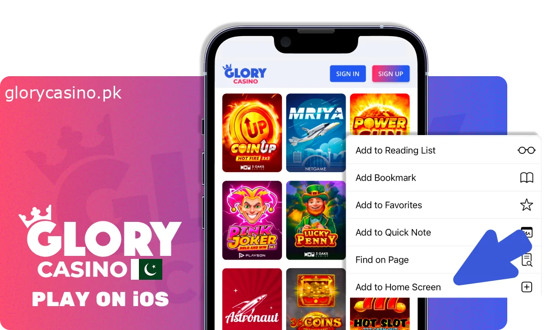 Instructions to download the Glory Casino app on IOS in Pakistan