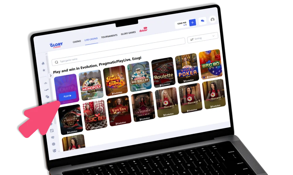 Start playing Crazy Time at Glory Casino Pakistan